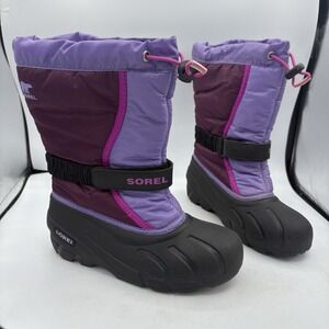 Sorel Boots Girls Youth Size 5 Flurry Snow Purple Dahlia Paisley Insulated